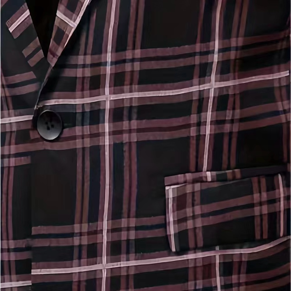 Red medium, Men's Elegant Plaid Suit Jacket & Dress Pants Suit